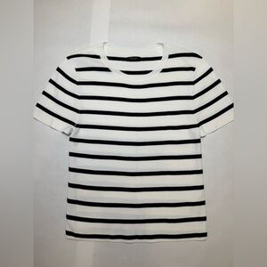 Massimo Dutti Black and White Striped Short Sleeve Tee